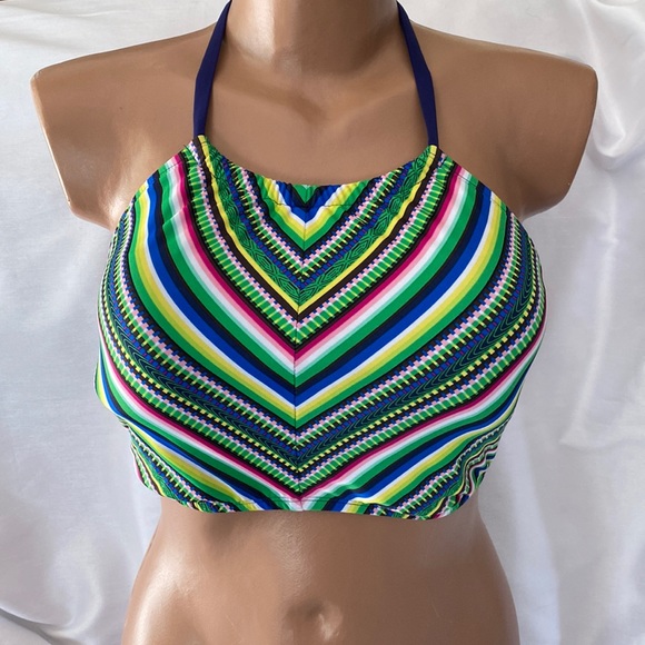 Mossimo High Neck Striped Halter Bikini Top D/DD cap - Picture 5 of 9